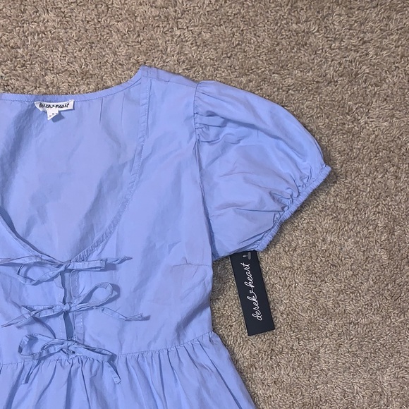 NWT Women’s Baby Blue Bows Puff Sleeve Mini Cotton Dress Size Medium - Picture 3 of 10